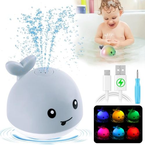 Gigilli Baby Bath Toys Gifts, Christmas Rechargeable Baby Toys Whale, Light Up Bath Toys - Grey