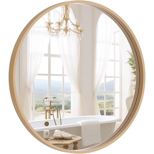 WallBeyond Round Wood Mirror 24 inch Circle Wall Mirror for Bathroom Round Wall Mirror for Wall Decor, Vanity, Entryway Living Room (Natural)