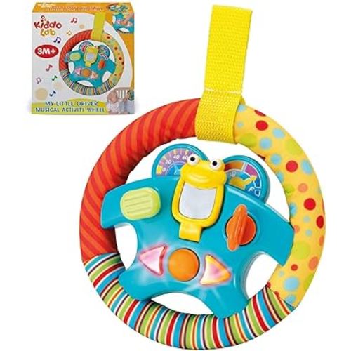 KiddoLab Steering Wheel Toy with Music,Lights,Sounds & Flip Up Mirror - Crib & Stroller Toys with Soft Fabric and Velcro Tap for Easy Attachment. Car Seat Toys for Babies and Toddlers. Ages 3 Months+