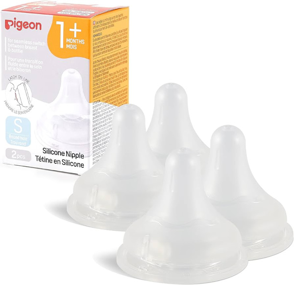 Pigeon Silicone Nipple (S) with Latch-On Line, Natural Feel, 1+ Months, 4 Counts