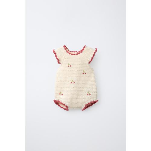 KNIT CHERRY ROMPER - 3-6 months