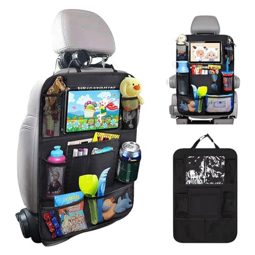 Matenf Car Organizer Back Seat with 9 Storage Pockets & 10″ Tablet Holder, 1Pack Seat Back Cover for Kids Toddlers, Kick Mats Protector, Keep Cars Vehicles Organized & Tidy, Travel Accessories
