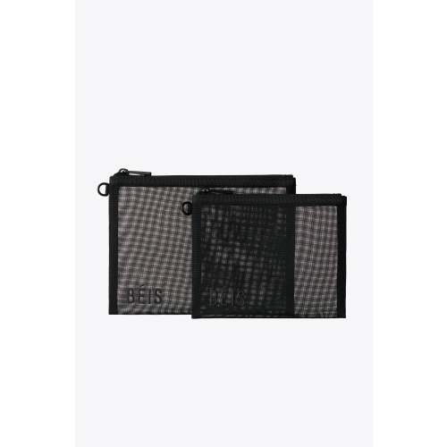 BÉIS 'The Mesh Pouch Duo' in Black - Mesh Travel Bags With Zippers For Travel