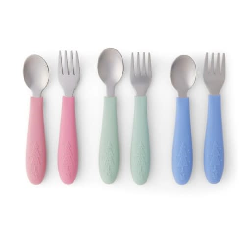 Babies/Toddler Stainless Steel Spoons + Forks with Silicone Handle