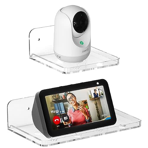 Wall Mount Floating Shelves for 2 Pcs Security Baby Camera Shelf Mini Speaker Other Small Items in Bedroom Bathroom Kitchen Living Room Clear Mini Shelf Flexible Use for Wall Space(S+L)