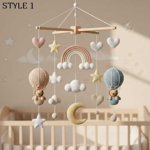 Crochet Lion Hot Air Balloon Baby Mobile, Neutral Nursery Decor