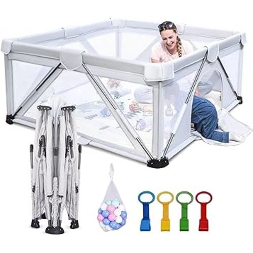 Baby Playpen Foldable, Heyo.Ja Large Play Yard, Playpen for Babies and Toddlers, Play Pens for Babies and Toddlers with Gate, Indoor & Outdoor Portable Play Pen (59"×59")