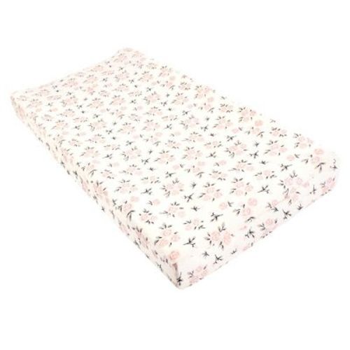 Hudson Baby Infant Girl Changing Pad Cover, Neutral Pink Floral, One Size