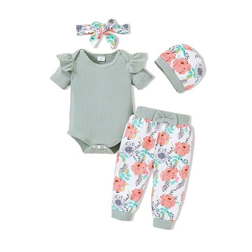 Doresbebe Baby Girl Clothes Infant Girl Newborn Outfit Romper Fall Winter Pants Set Cute Hat Headband for Baby Girls