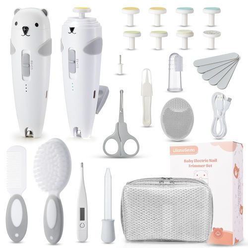 Lilian&Gema Baby Healthcare and Grooming Kit, 28-in-1 Rechargeable Nail Trimmer Electric Set, Dual Auto Light Baby Nail Care Kit, Portable Newborn Nursery Health Care Set for Infant Toddlers Boy Girl
