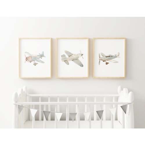 Plane Nursery art airplane nursery vehicle print boy nursery transportation print Printed and shipped on high archival paper Set of 3 RV2-A3