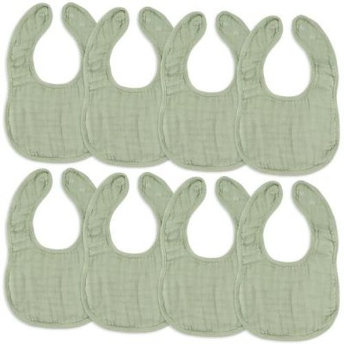 Muslin Cotton Baby Bibs, 8 Pack, Adjustable Size with Easy Snaps, Soft and Super Absorbent, Washable and Reusable By Comfy Cubs - Sand