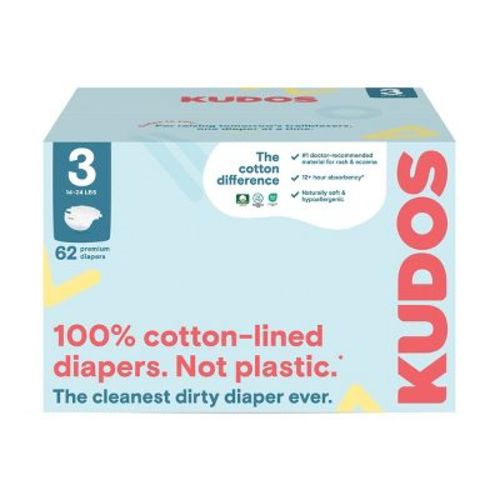 Kudos Chlorine Free Cotton-lined Disposable Diapers - Size 3, 62 ct