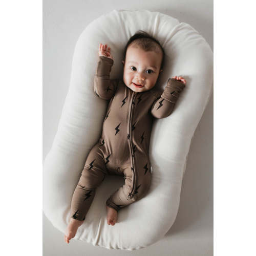 Bamboo Zip Pajamas | Brown & Black Lightning Bolt