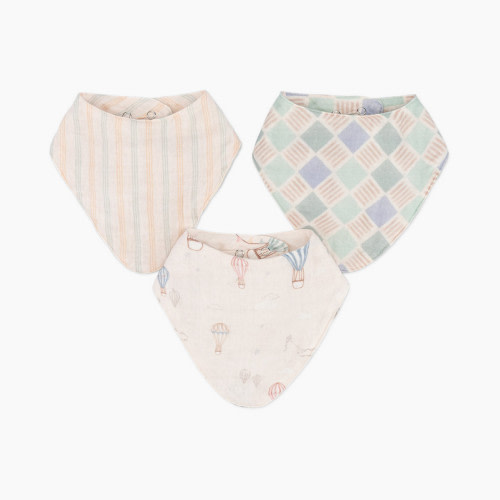 Crane Baby Cotton 4 Layer Muslin Bib Set (3 Pack) - Hot Air Balloon