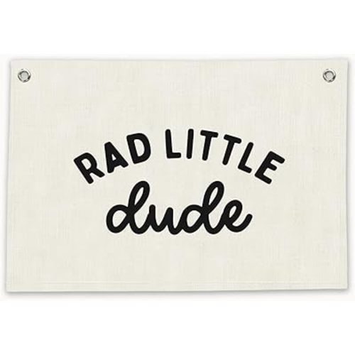 RTXLEZM Boys Room Decor, Rad Little Dude Room Canvas Banner Wall Hanging, Minimalist Black and White Wall Art Prints for Kids Toddler Boys Nursery Bedroom Playroom Decor, 20x30 Inch