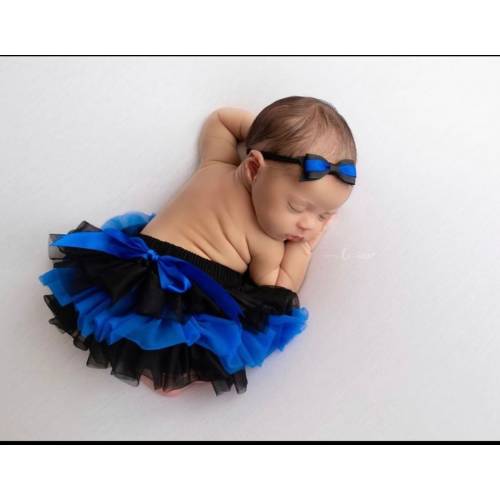 Baby Girl Thin Blue Line Tutu and Headband in Black and Blue, Back the Blue, Thin Blue Line, Baby Girl Police Officer Mommy Daddy Gift