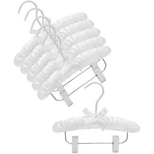 Only Hangers 10" White Baby Satin Padded Hangers with Clips- Pack of (6)
