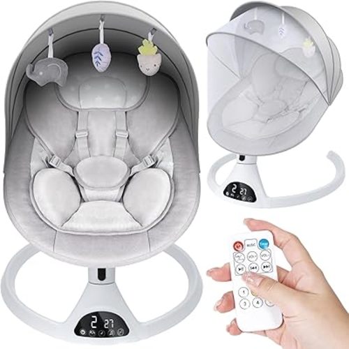 Omzer Electric Baby Swing for Infant - Bluetooth Enabled Remote Control Music Speaker Baby Swing with Timing Function & 5 Swings Speed.