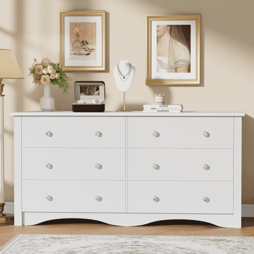Homall Modern Wood Furniture: 6-Drawer Tall Double Dresser in White for Living Room or Bedroom