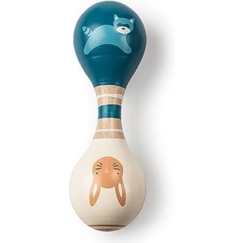 Mary Meyer Leika Wooden Toys Baby Rattle, 5.5-Inches, Raccoon & Bunny