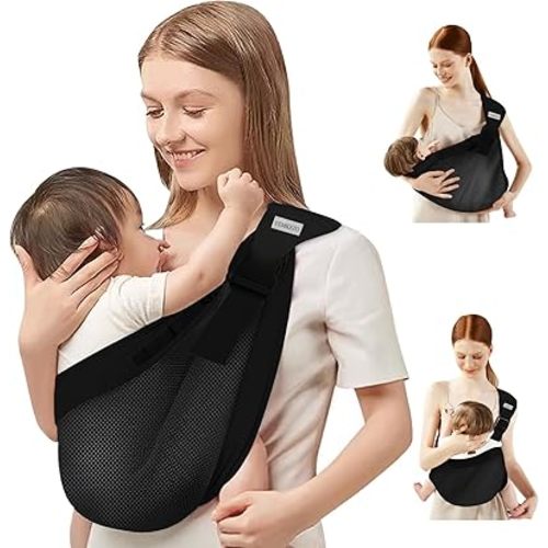 Baby Sling Carrier Newborn to Toddler,Updated Adjustable One Shoulder Labor-Saving Baby Holder Carrier,Tollder Sling Carrying 7-45 lbs(Summer-Black)