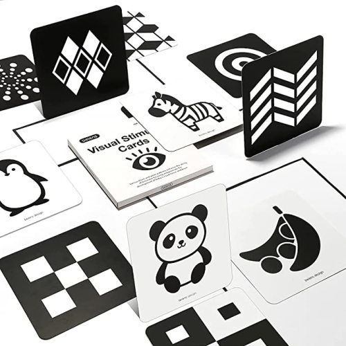 beiens High Contrast Baby Flashcards, Newborn Brain Development Toys, Visual Stimulation Learning Activity Cards, 20 PCs 40 Pages 5.5'' x 5.5'' Educational Infants Gift - Black & White(for 0-3 Months)