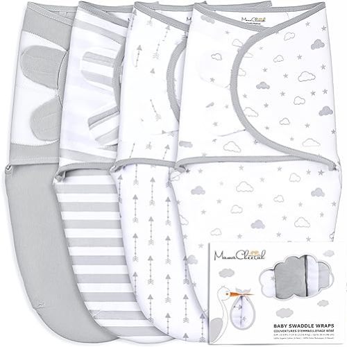 Mama Cheetah Baby Swaddle Sack, Organic Cotton Swaddle Blanket, Adjustable Swaddle Sleep Sacks, Easy Swaddles for Boy Girl 0-3 Month, Baby Essentials, 4-Pack, 4-Pack Grey