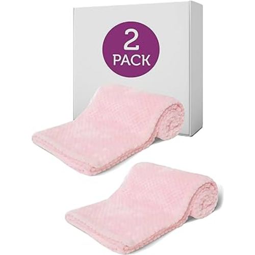 Baby Fuzzy Blanket Fluffy Waffle Flannel Fleece Blanket Super Soft Warm Cozy for Newborn Infant Toddler Kids Newborn Receiving Blanket for Crib, Stroller, Travel, Decorative Girl Pink
