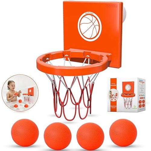 Bath Toys for Toddlers & Kids – Bathtub Basketball Hoop with 4 Mold-Free Balls, Strong Suction Cup – Fun Bathtub and Shower Toys for Boys & Girls.