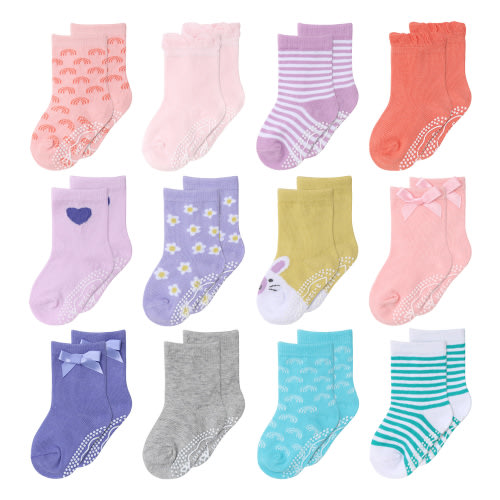 The Peanutshell Baby Girls 12pk Organic Cotton Socks, Pastel/Multi