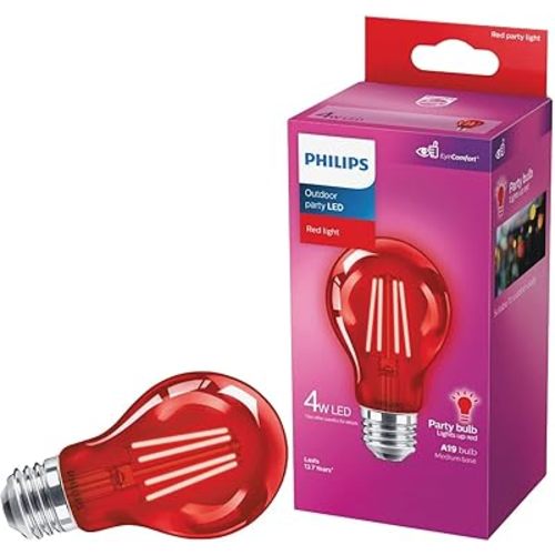 Philips LED Non-Dimmable A19 Red Party Light Bulb - EyeComfort Flicker Free - E26 Base - 4W = 40W - Indoor