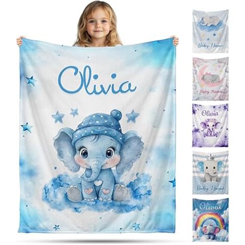 Ship Next Day, Personalized Baby Blanket for Boys Girls - Printed in USA, Custom Baby Blanket with Name Super Soft Plush Flannel, Easter Christmas Brithday Gifts for Baby Shower Kids Toddlers Newborn