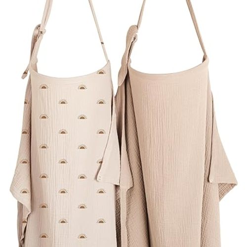 Konssy 2-Pack Muslin Nursing Cover Up for Breastfeeding Moms with Rigid Hoop, 100% Cotton, Lightweight & Breathable Breastfeeding Cover, Adjustable & Comfort