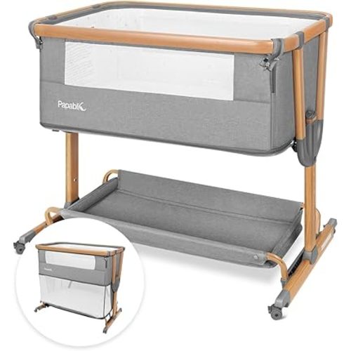 Papablic 4 in 1 Baby Bassinet, Bedside Bassinet for Baby, Adjustable Bedside Sleeper with Soft Mattress & Storage Basket, Easy to Assemble