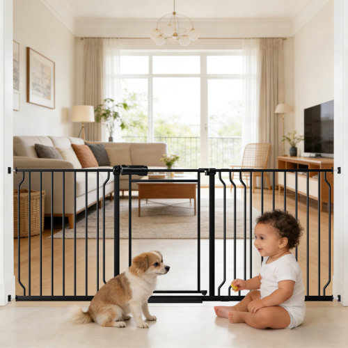 Xifamniy Triple Lock Baby Gate with Clear Acrylic Panel - Adjustable 57-64" Wide Pressure Mount for Stairs, Doorways Metal White & Reviews | Wayfair