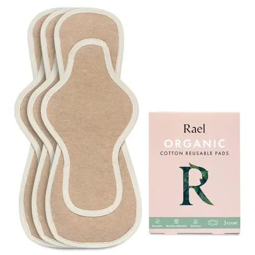 Rael Reusable Pads, Organic Cotton Cover Pad - Postpartum and Period Essential, Heavy Absorbency, Thin Cloth, Leak-Free, Washing Machine Safe (3 Count, Overnight)