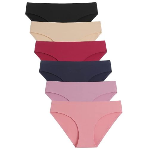 Caterlove Women's Seamless Underwear No Show Stretch Bikini Panties Silky Invisible Hipster 6 Pack