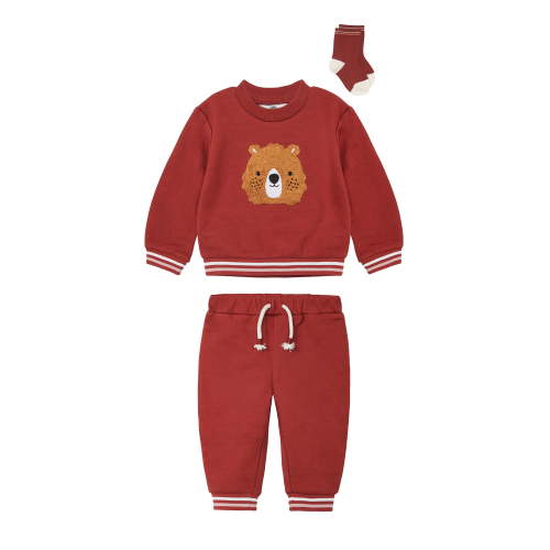 Wonderluxe Baby Boys' Long Sleeve Fleece Sweatshirt and Jogger, 3-Piece Set, Sizes 0-3M-24M