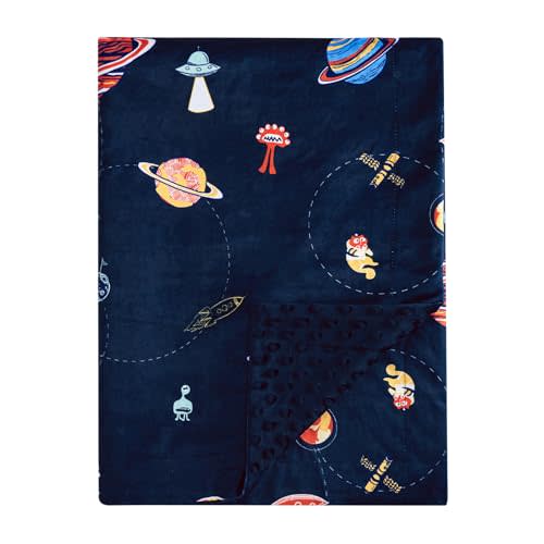 PHF Minky Baby Blanket for Girls with Double Layer and Soothing Raised Dotted Backing, Soft and Lightweight Reversible Receiving Blanket for Newborns, Infants, Babies, 30x40 Inches, Space