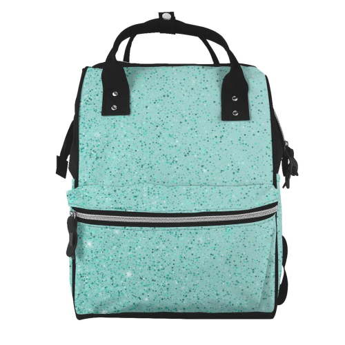 Pofeuu Teal Turquoise Glitter Print Diaper Bag Backpack, Multifunction Travel Pack Maternity Baby Changing Bags, Large Capacity, Waterproof
