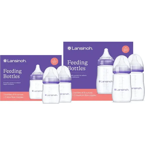 Lansinoh NaturalWave Newborn Gift Set – 3 Anti‑Colic 5 oz Bottles with S‑Flow Nipples + 3 Breastfeeding 8 oz Bottles with M‑Flow Nipples (6 Pack)