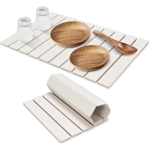 Large Stone Dish Drying Mat for Kitchen Counter, 24"(L)×16"(W) Fast Dry Super Absorbent Collapsible Dish Drying Mats, Eco-Friendly Diatomaceous Earth Mats for Dishes Bottles Cups,Match Any Countertop