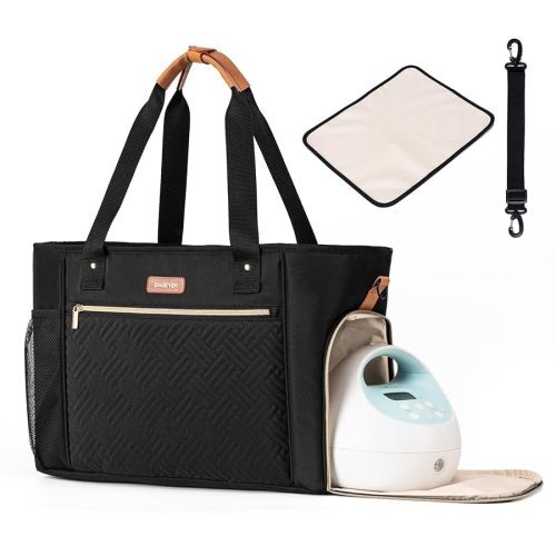 Breast Pump Bag Compatible with Spectra S1 and S2, Diaper Tote Bag for working Moms, Large Capacity Baby Travel Bag with with shoulder strap & Waterproof mat, Black