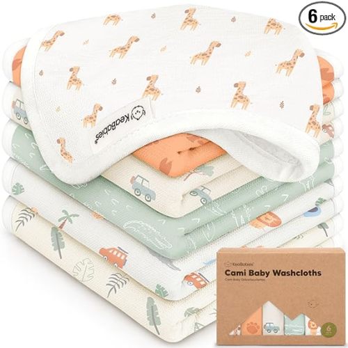 6-Pack Cotton Baby Washcloths for Newborn - Organic Cotton Muslin Soft Wash Cloths for Babies, Infant, Kids, Toddler Towels for Boy,Girl,Super Absorbent Face Cloths,Scratch-free Baby Rags (Wilderness)