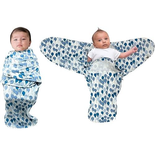 Norani Baby Snugababe Swaddle Pod for Newborns – Secure Arm Inserts Prevent Escape, Easy-Zip for Diaper Changes, Award-Winning Best Sleep Solution, Blue Balloons
