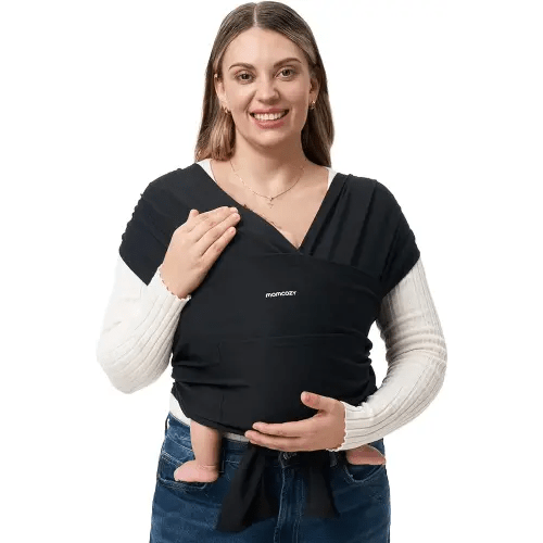 Momcozy Baby Wrap Carrier, Easy to Wear & Lightweight Hands Free Infant Slings, Adjustable Baby Carriers for Newborn to Toddler 8-35 lbs, Mother’s Day Gift for New Moms, Black