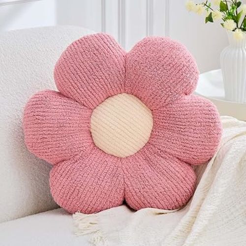 Flower Pillow, Dusty Pink Flower Decorative Throw Pillows for Bed Couch, Aesthetic Home Decor Cute 14.9" Daisy Floral Shaped Plush Pillow Floor Seat Cushion