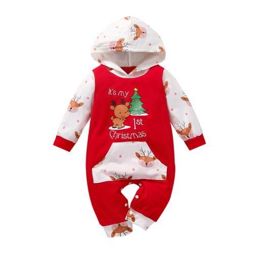 Afunbaby Newborn Baby Christmas Romper Boys Girl My First Christmas Hooded Jumpsuit One Piece Outfit Fall Clothes