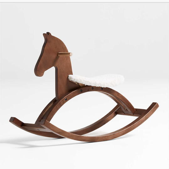 Deep Brown Wooden Kids Rocking Horse with Sherpa Seat
